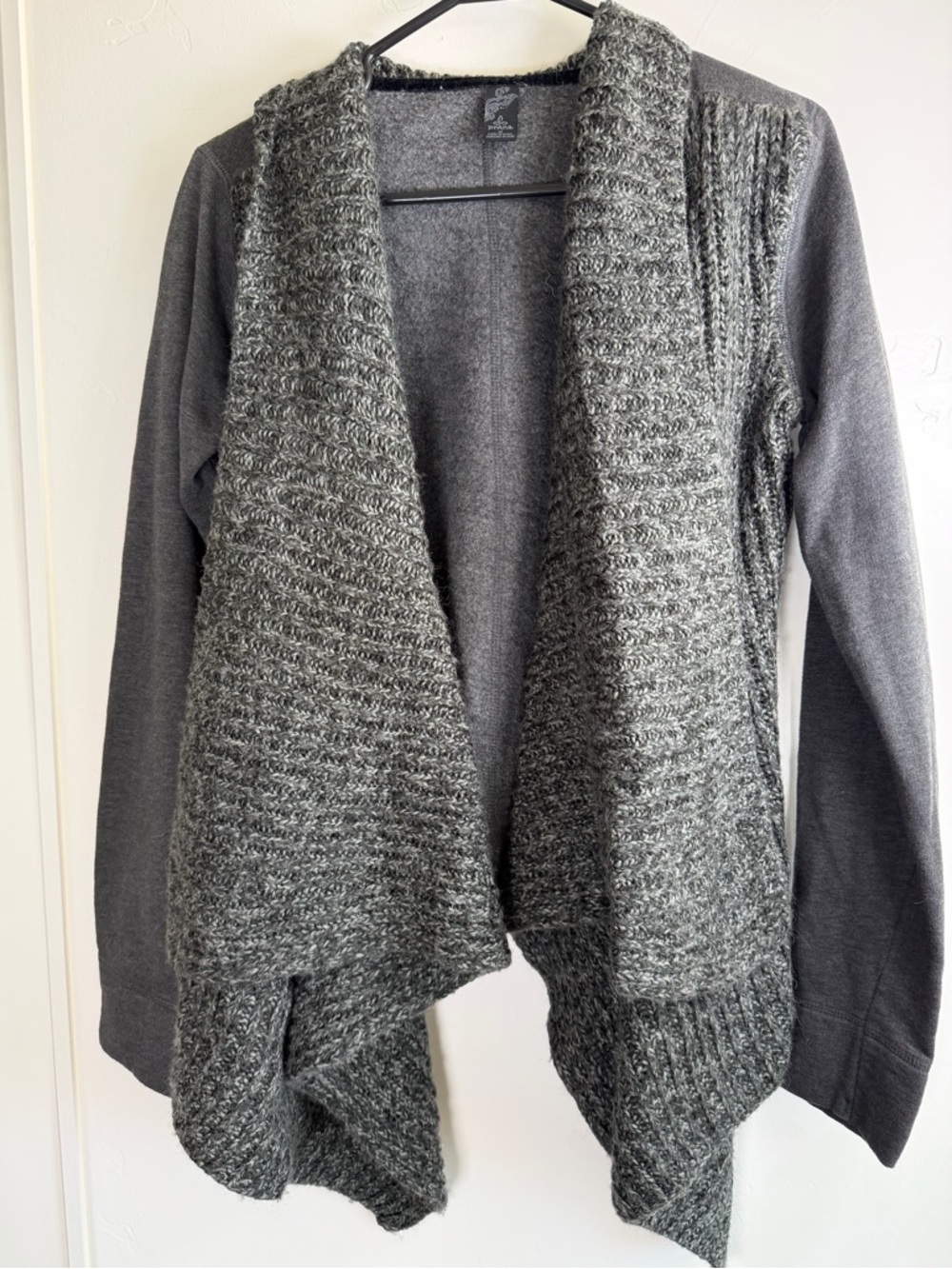 prAna Gray Mixed Knit Open Front Cardigan Medium Cozy Sweater Jacket